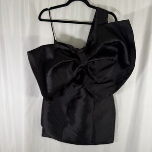 Nasty Gal Mini Dress Women's 2 Solid Black Zip Back Large Bow Sleeveless